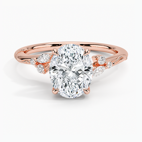 14K Rose Gold Camellia Milgrain Diamond Ring