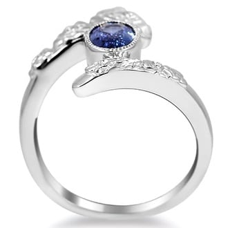 Custom Diamond and Sapphire Ring with Flower Carvings