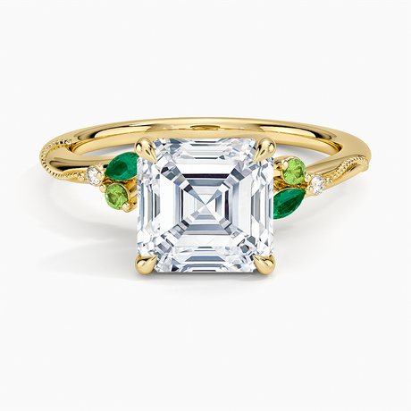 Camellia Milgrain Green Gemstone and Diamond Ring