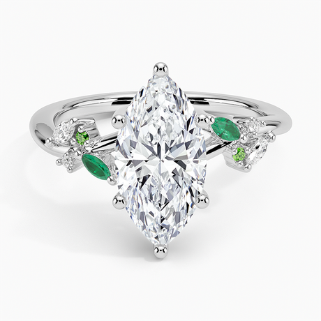 18K White Gold Arden Diamond Ring with Lab Emerald Accents