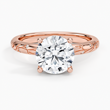 14K Rose Gold Verdure Engraved Diamond Solitaire Ring