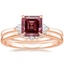 14K Rose Gold Perfect Fit Three Stone Pear Diamond Ring with Crescent Diamond Ring