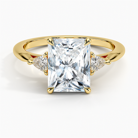 18K Yellow Gold Trillion Cut Three Stone Diamond Ring
