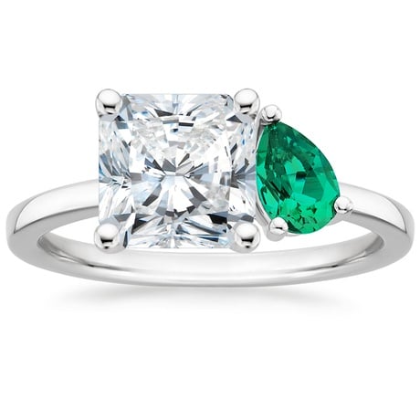 18K White Gold Viridian Toi et Moi Diamond Ring