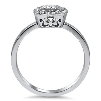 Custom Baroque Floral Cushion Halo Ring