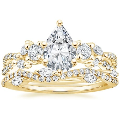 18K Yellow Gold Three Stone Luxe Willow Diamond Ring with Luxe Winding Willow Diamond Ring