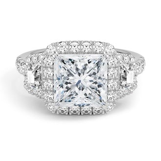 Custom Hidden Heart Trellis Three Stone Diamond Ring