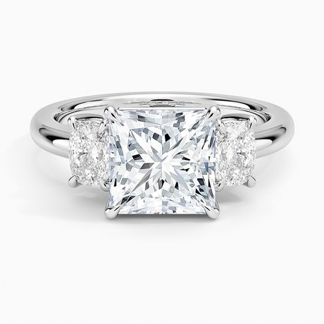 18K White Gold Faye Elongated Cushion Three Stone Diamond Ring