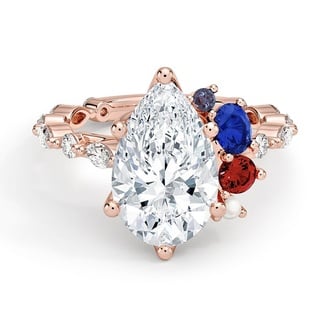 Custom Asymmetrical Pear Halo Diamond Ring