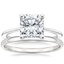 18K White Gold Aimee Solitaire Ring with 1.5mm Slim Profile Wedding Ring