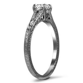 Custom Hand Engraved Black Rhodium Diamond Ring