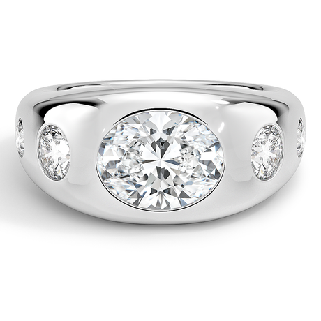 18K White Gold Sloane Flush Set Five Stone Diamond Dome Ring