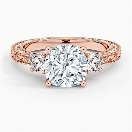 14K Rose Gold Antique Scroll Engraved Three Stone Diamond Ring (1/3 ct. tw.)
