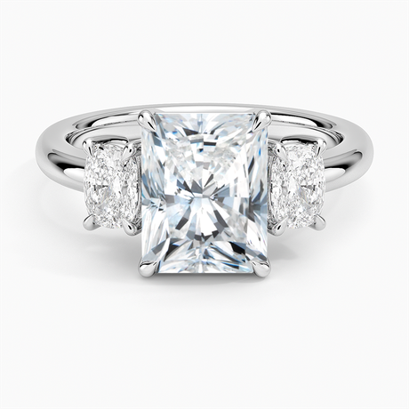 18K White Gold Faye Elongated Cushion Three Stone Diamond Ring