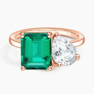 Toi et Moi Lab Emerald and White Topaz Cocktail Ring