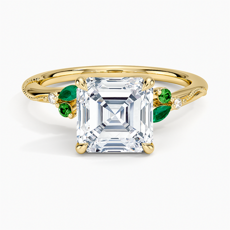 Camellia Milgrain Green Gemstone and Diamond Ring