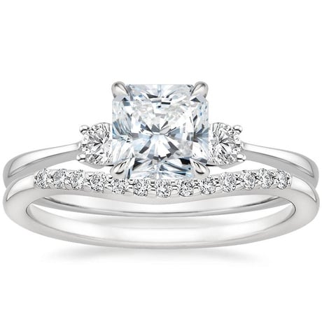 18K White Gold Selene Diamond Ring with Petite Curved Diamond Ring