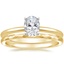 18K Yellow Gold Four-Prong Petite Comfort Fit Ring with Matte Hammered Petite Comfort Fit Wedding Ring