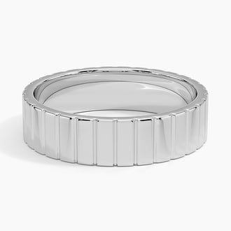 Engraved Lines 5.5mm Wedding Ring in 18K White Gold