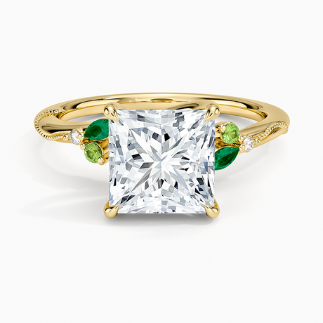 Camellia Milgrain Green Gemstone and Diamond Ring