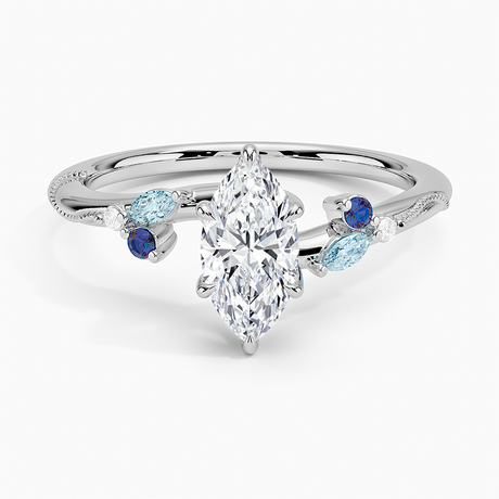 Lab Alexandrite and Aquamarine Accented Engagement Ring