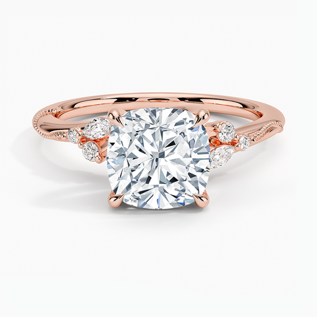 14K Rose Gold Camellia Milgrain Diamond Ring
