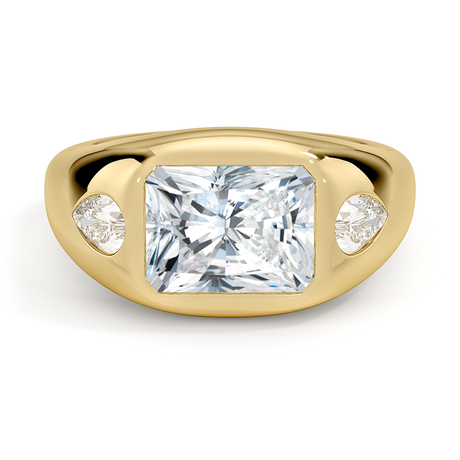 18K Yellow Gold Sloane Flush Set Three Stone Diamond Dome Ring