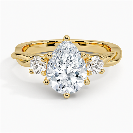 18K Yellow Gold Twisted Vine Three Stone Diamond Ring