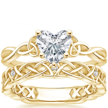 18K Yellow Gold Entwined Celtic Love Knot Ring with Celtic Knot Diamond Ring