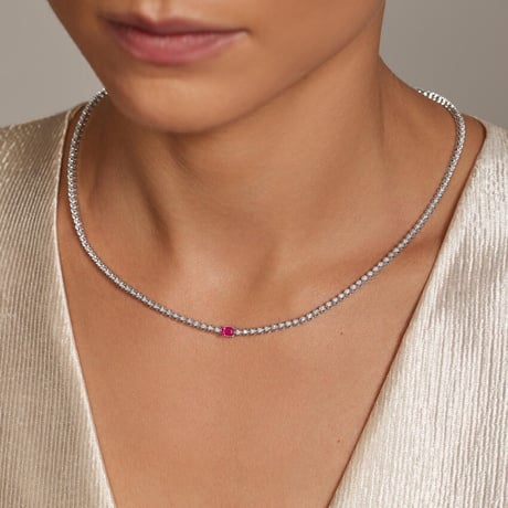 Lab Ruby and Lab Diamond Tennis Necklace
