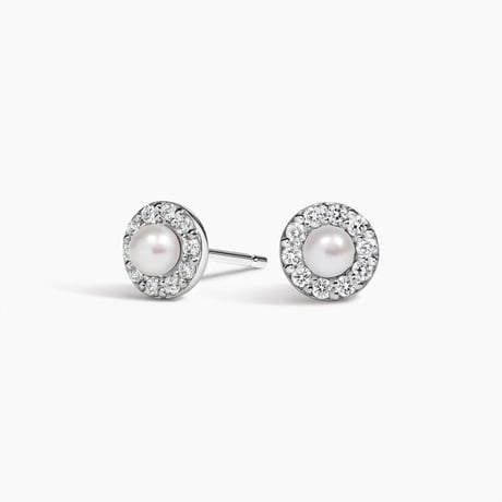 Freshwater Cultured Pearl Halo Lab Diamond Earrings (3mm)