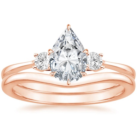 14K Rose Gold Selene Diamond Ring (1/10 ct. tw.) with Petite Curved Wedding Ring