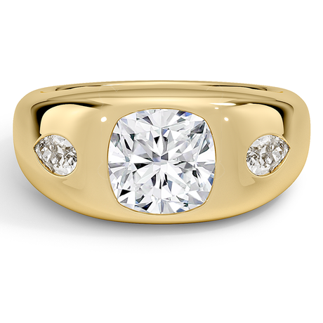 18K Yellow Gold Sloane Flush Set Three Stone Diamond Dome Ring