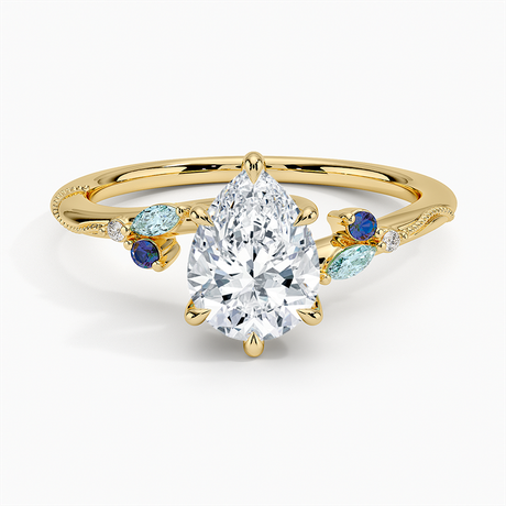18K Yellow Gold Camellia Indigo Milgrain Ring