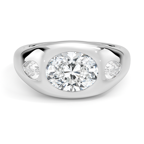 18K White Gold Sloane Flush Set Three Stone Diamond Dome Ring