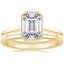 14K Yellow Gold Petite Luna Bezel Ring with Petite Comfort Fit Wedding Ring