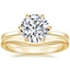 14K Yellow Gold Secret Halo Six-Prong Diamond Ring with Petite Curved Wedding Ring