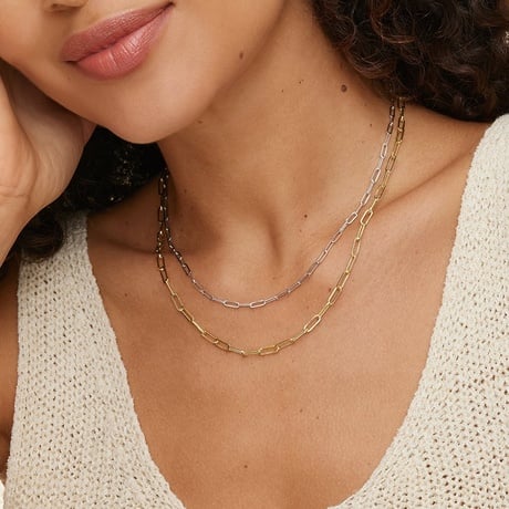 Mixed Metal Paperclip Chain Necklace Set