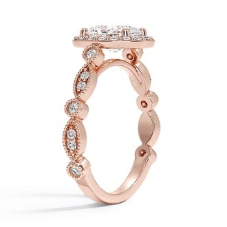 Custom Oval Halo with Milgrain Diamond Ring