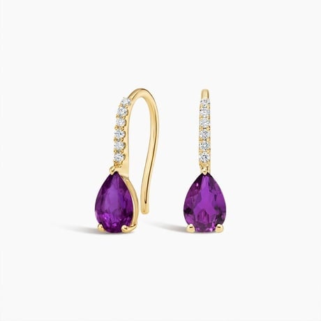 Pear Amethyst and Diamond Birthstone French Hook Earrings
