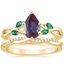 18K Yellow Gold Willow Ring With Lab Emerald Accents with Petite Twisted Vine Diamond Ring (1/8 ct. tw.)