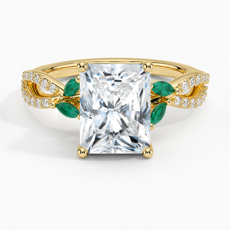 18K Yellow Gold Luxe Willow Lab Emerald and Diamond Ring (1/8 ct. tw.)