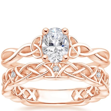 14K Rose Gold Entwined Celtic Love Knot Ring with Celtic Knot Diamond Ring