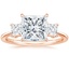 14K Rose Gold Princess Cut Three Stone Diamond Ring, smalltop view