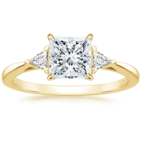 18K Yellow Gold Trillion Three Stone Diamond Engagement Ring with Hadley Contoured Diamond Ring