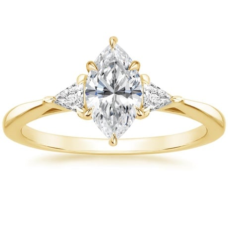 18K Yellow Gold Trillion Three Stone Diamond Engagement Ring with Hadley Contoured Diamond Ring