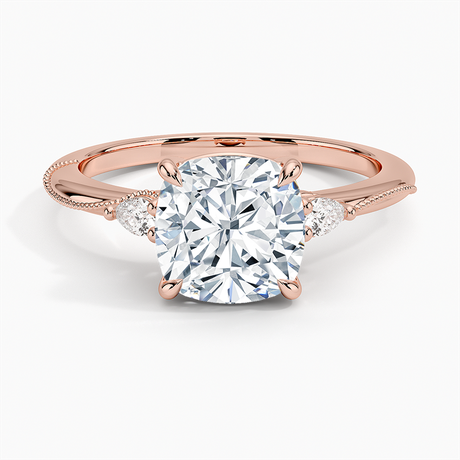 14K Rose Gold Camellia Three Stone Pear Diamond Ring