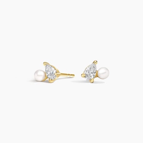 Pear Lab Diamond and Round Cultured Pearl Toi et Moi Earrings (1/5 ct. tw.)
