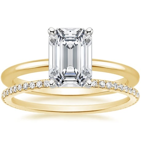 18K Yellow Gold Four-Prong Petite Comfort Fit Ring with Whisper Eternity Diamond Ring