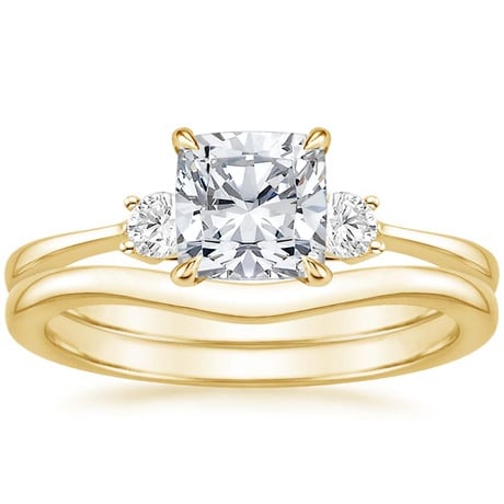 18K Yellow Gold Selene Diamond Ring (1/10 ct. tw.) with Petite Curved Wedding Ring